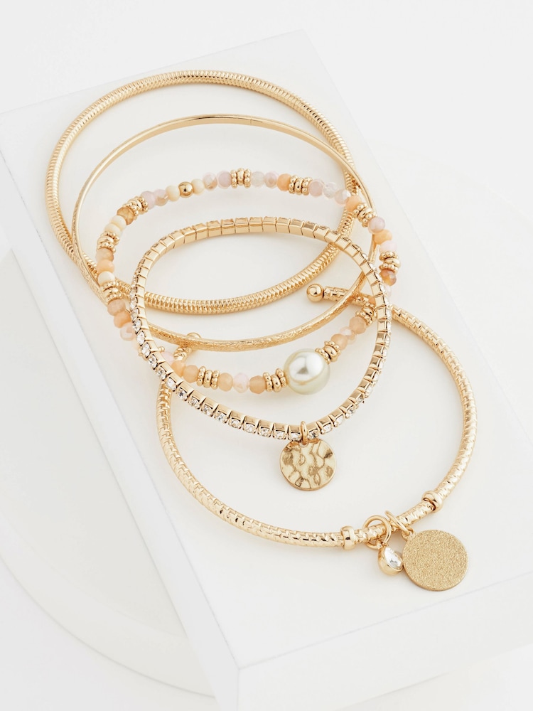 Pink/Gold Tone Beaded Stretch Bracelet and Bangle Pack - Image 3 of 3