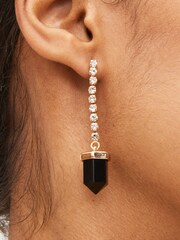 Gold Tone Cupchain Drop Black Shard Earrings - Image 1 of 4