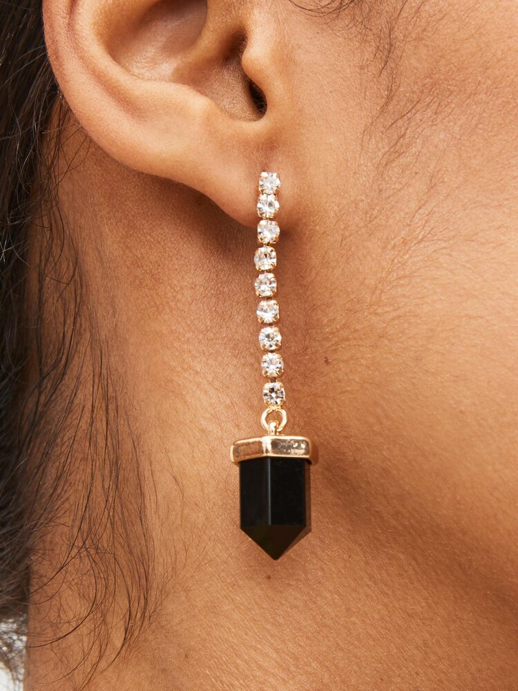 Gold Tone Cupchain Drop Black Shard Earrings - Image 1 of 4