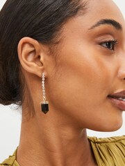 Gold Tone Cupchain Drop Black Shard Earrings - Image 2 of 4