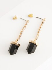 Gold Tone Cupchain Drop Black Shard Earrings - Image 3 of 4