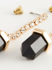 Gold Tone Cupchain Drop Black Shard Earrings - Image 4 of 4