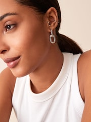 Silver Tone Recycled Metal Chunky Chain Drop Earrings - Image 3 of 4