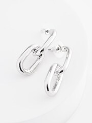 Silver Tone Recycled Metal Chunky Chain Drop Earrings - Image 4 of 4