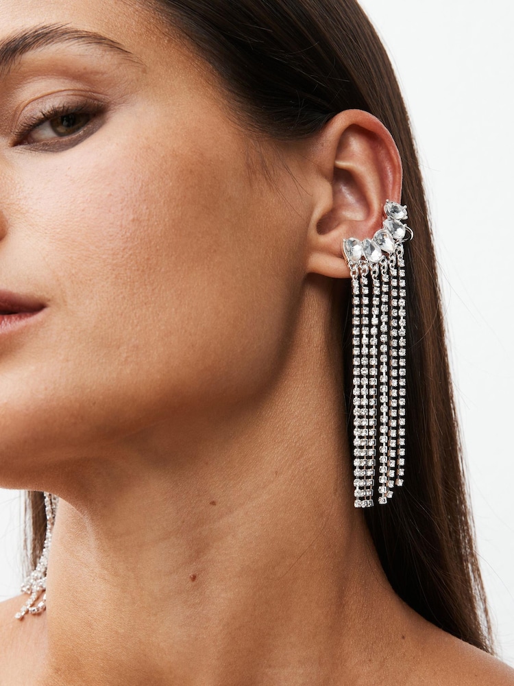 Silver Tone Recycled Metal Sparkle Drop Ear Crawler Earrings - Image 1 of 5