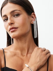 Silver Tone Recycled Metal Sparkle Drop Ear Crawler Earrings - Image 2 of 5