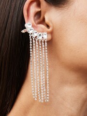 Silver Tone Recycled Metal Sparkle Drop Ear Crawler Earrings - Image 4 of 5