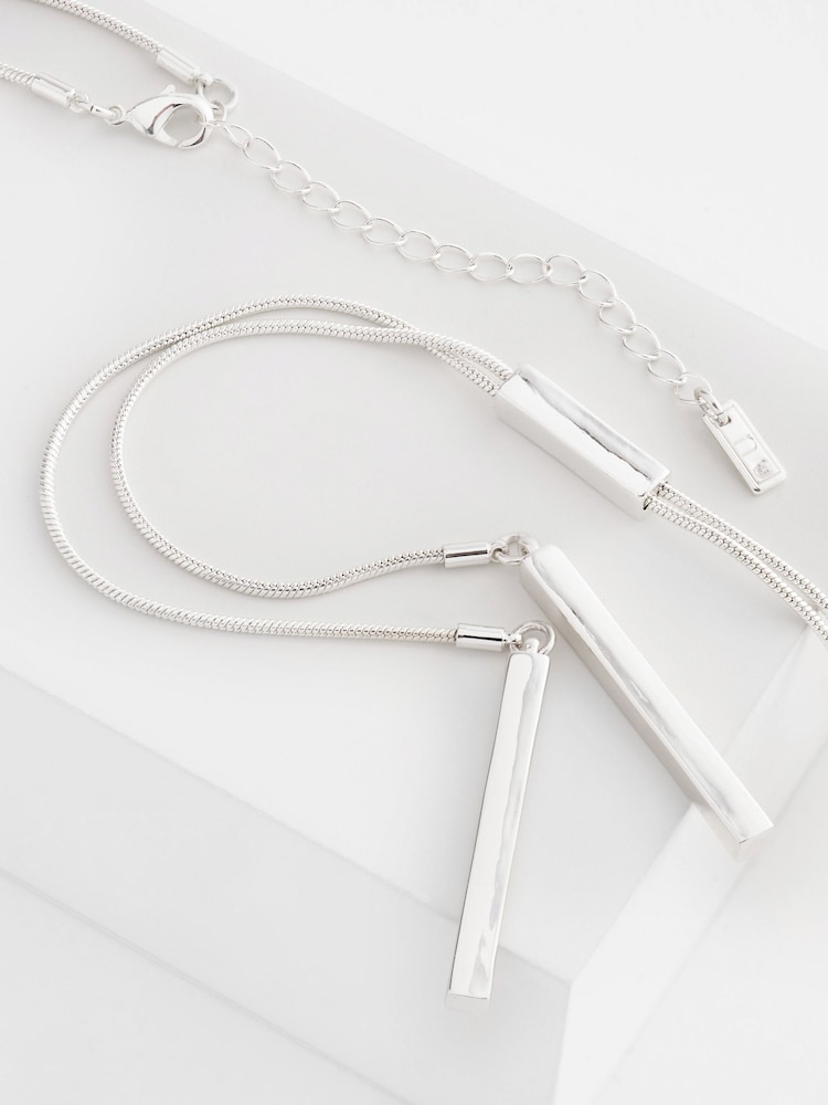 Silver Tone Long Bar Drop Y Necklace - Image 3 of 3