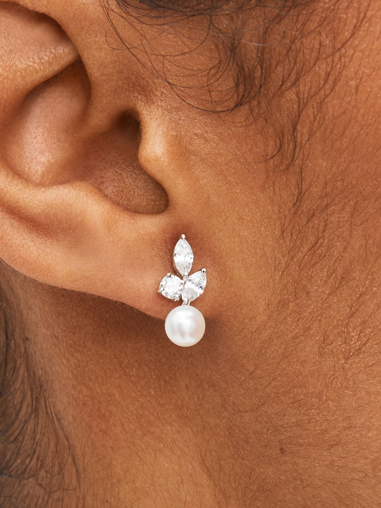 Sterling Silver Sparkle Leaf Earrings - Image 1 of 3 Sterling Silver Sparkle Leaf Earrings - Image 1 of 3