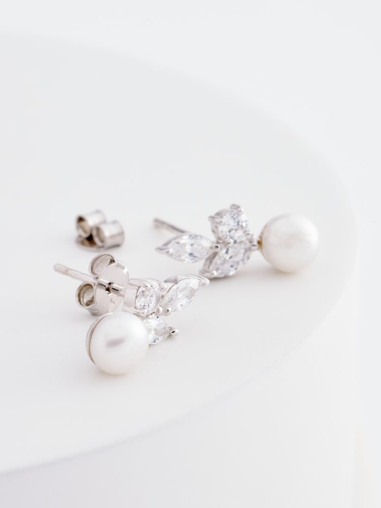 Sterling Silver Sparkle Leaf Earrings - Image 3 of 3