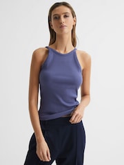 Reiss Dusty Blue Louisa Crew Neck Ribbed Cami Vest Top - Image 1 of 5