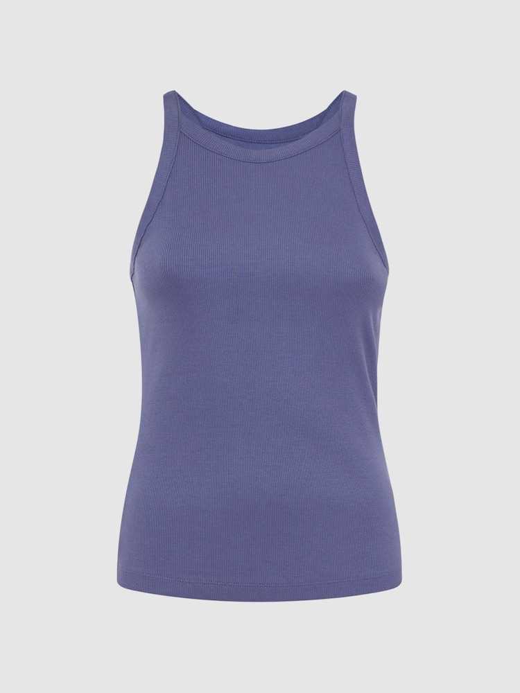 Reiss Dusty Blue Louisa Crew Neck Ribbed Cami Vest Top - Image 2 of 5