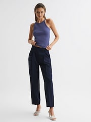 Reiss Dusty Blue Louisa Crew Neck Ribbed Cami Vest Top - Image 3 of 5
