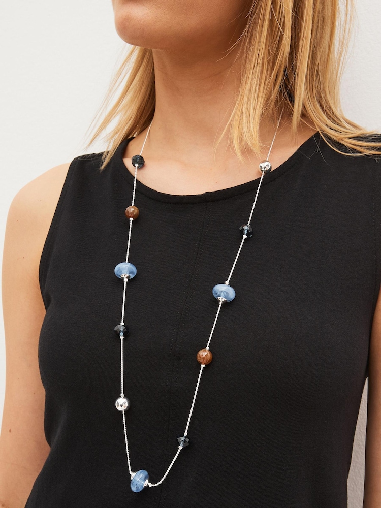 Blue Beaded Long Rope Necklace - Image 1 of 2 Blue Beaded Long Rope Necklace - Image 1 of 2
