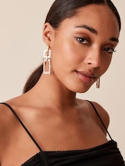 Brown/Cream Rectangular Resin Drop Statement Earrings - Image 1 of 4