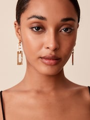 Brown/Cream Rectangular Resin Drop Statement Earrings - Image 2 of 4