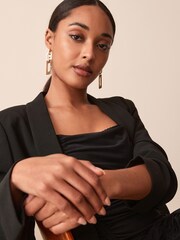 Brown/Cream Rectangular Resin Drop Statement Earrings - Image 3 of 4