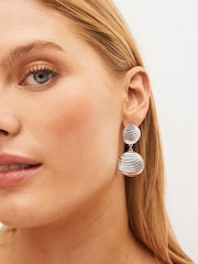 Silver Tone Recycled Metal Wave Effect Circle Drop Earrings - Image 1 of 3