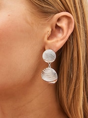 Silver Tone Recycled Metal Wave Effect Circle Drop Earrings - Image 2 of 3