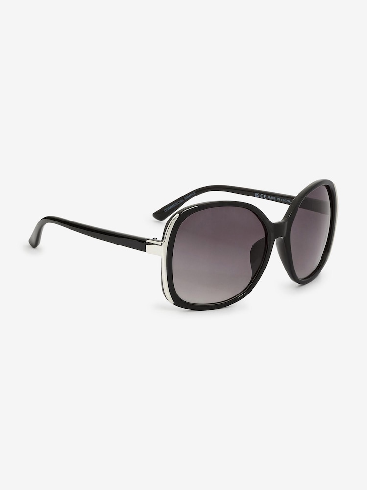 Schwarz - Große, runde Sonnenbrille mit Metallbügeln - Bild 1 von 4