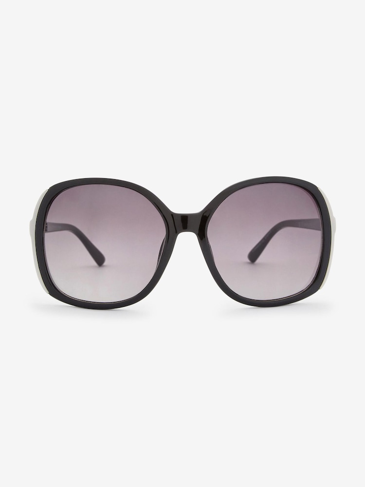 Schwarz - Große, runde Sonnenbrille mit Metallbügeln - Bild 2 von 4