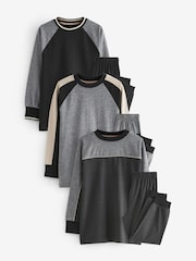 črna/bela - 3 komplet 100% Cotton dolg rokav; z dolgimi rokavi Pižama (3-16let) - Slika 1 iz 5