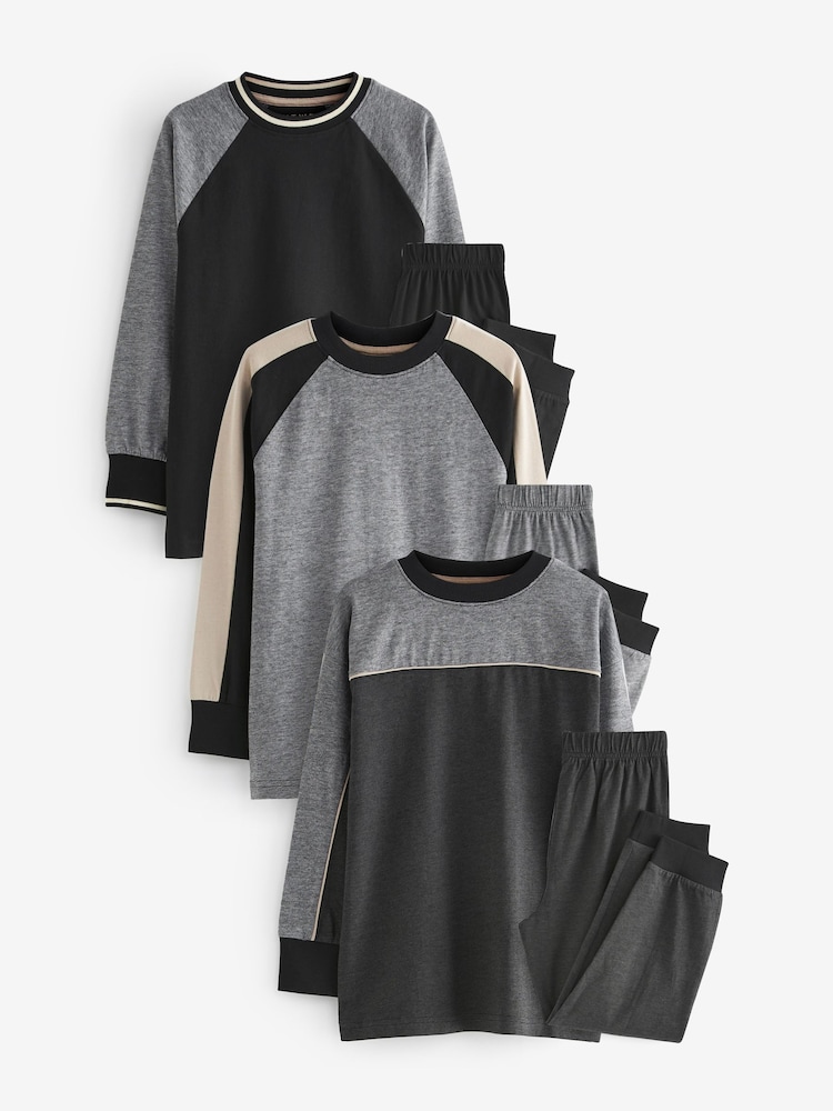 Black/White 3 Pack Long Sleeve Pyjamas (3-16yrs) - Image 1 of 5 Black/White 3 Pack Long Sleeve Pyjamas (3-16yrs) - Image 1 of 5