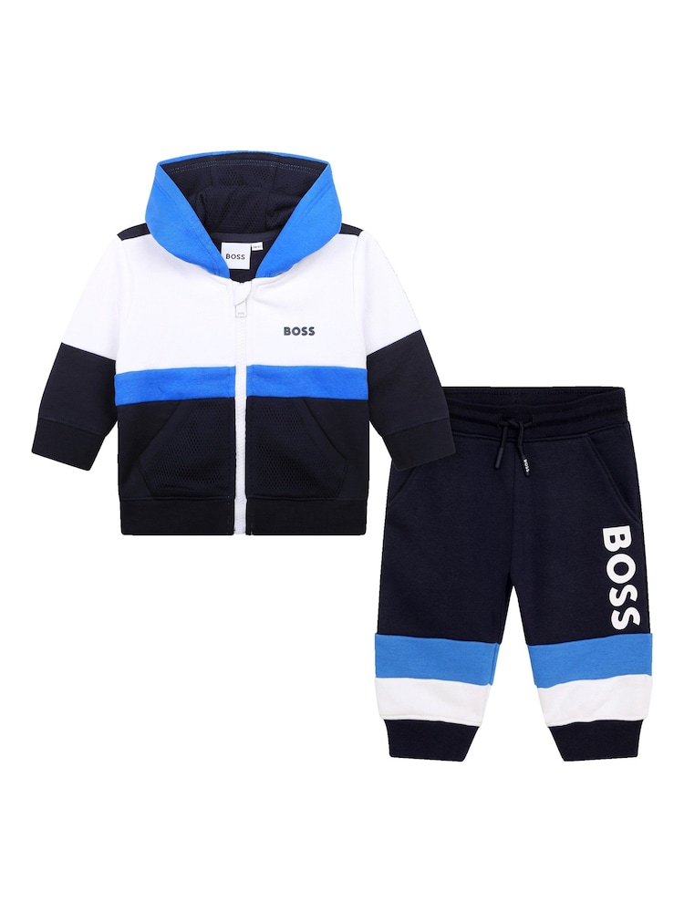 BOSS Blue Colourblock Logo Hooded Tracksuit - Image 1 of 2