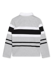 BOSS Grey Colourblock Logo Long Sleeve Jersey Polo Shirt - Image 2 of 3
