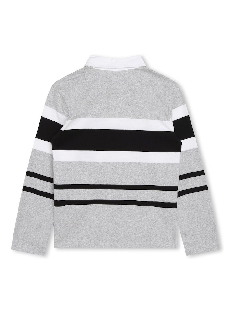 BOSS Grey Colourblock Logo Long Sleeve Jersey Polo Shirt - Image 2 of 3
