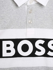 BOSS Grey Colourblock Logo Long Sleeve Jersey Polo Shirt - Image 3 of 3
