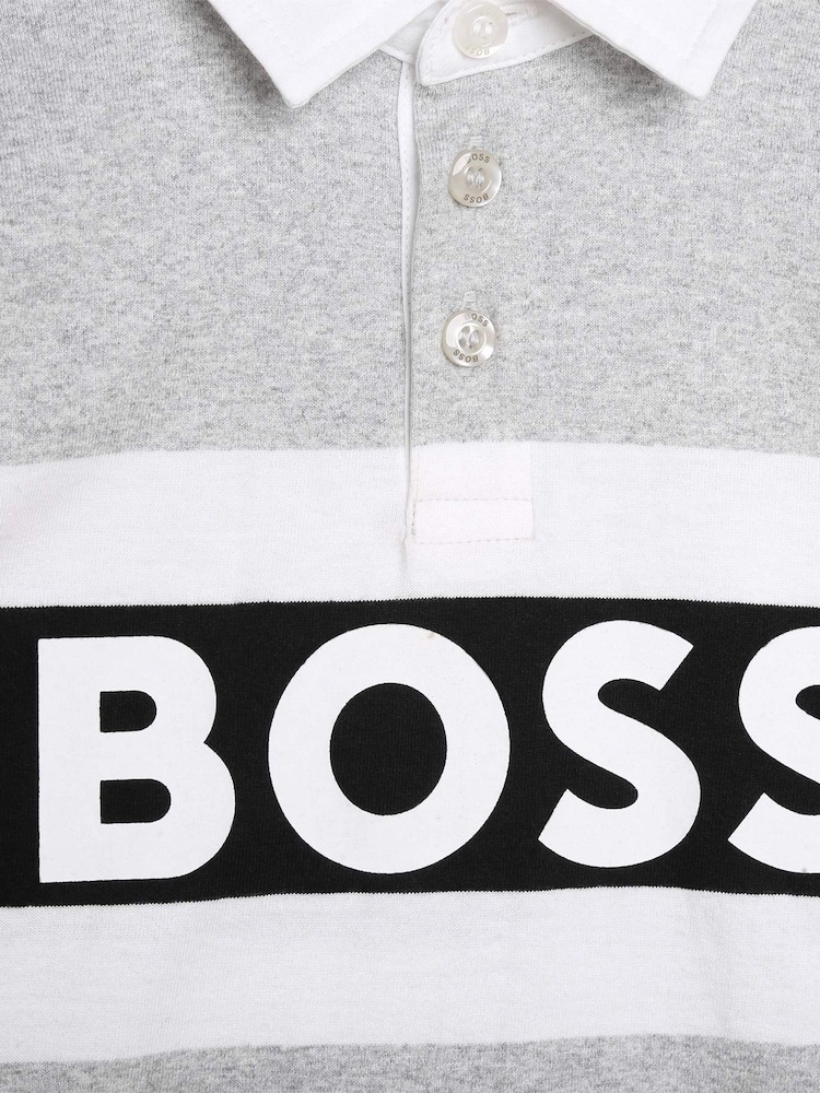BOSS Grey Colourblock Logo Long Sleeve Jersey Polo Shirt - Image 3 of 3