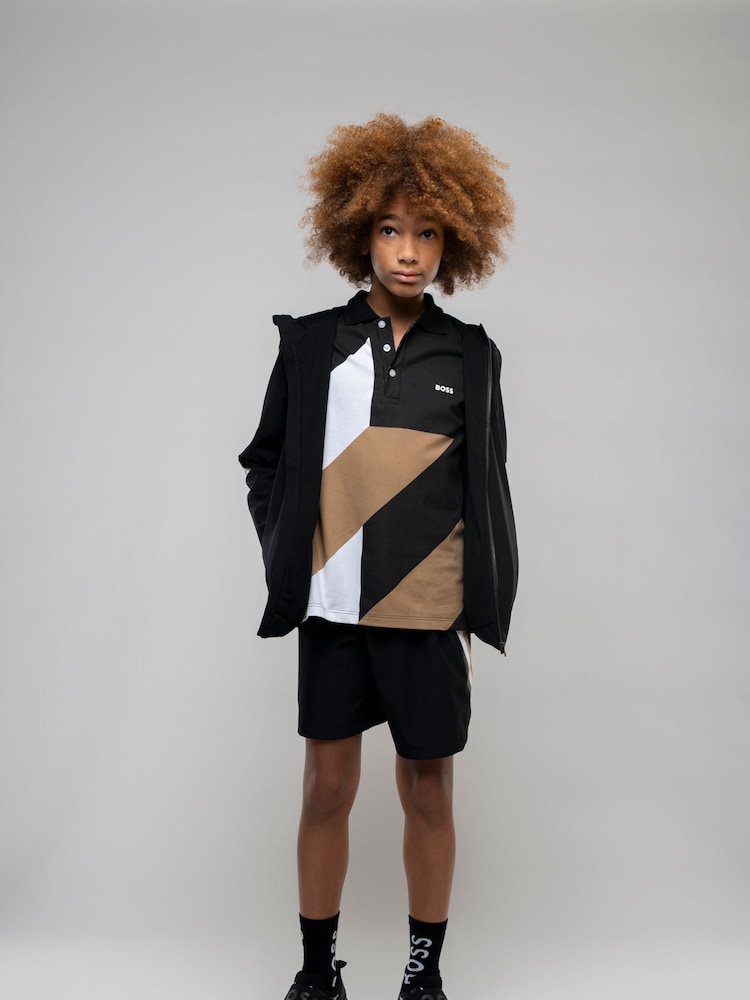 BOSS Brown Geometric Printed Logo Polo Shirt - Image 1 of 1