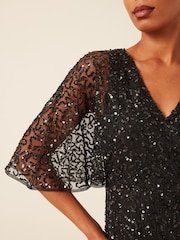 Maya Black Fully Embellished Faux Wrap Midi Dress - Image 4 of 6