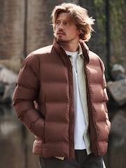 Rust Brown Non Hooded Shower Resistant Puffer Coat - Image 1 of 13