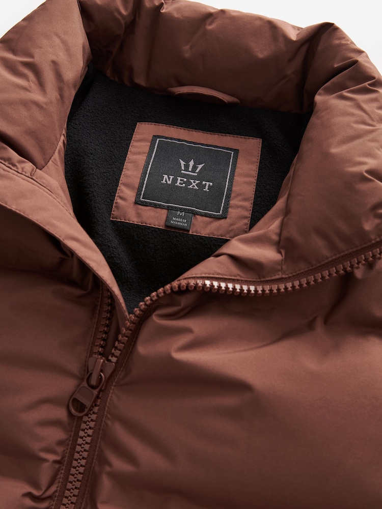 Rust Brown Non Hooded Shower Resistant Puffer Coat - Image 10 of 13