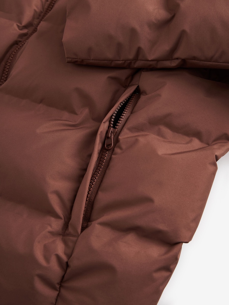Rust Brown Non Hooded Shower Resistant Puffer Coat - Image 12 of 13