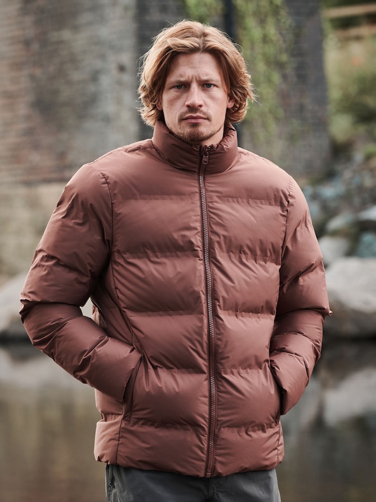 Rust Brown Non Hooded Shower Resistant Puffer Coat - Image 4 of 13