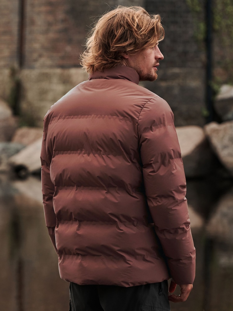 Rust Brown Non Hooded Shower Resistant Puffer Coat - Image 5 of 13