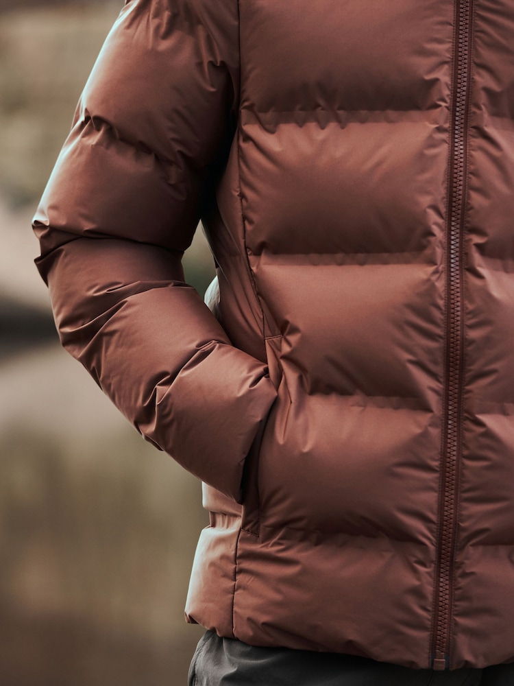 Rust Brown Non Hooded Shower Resistant Puffer Coat - Image 6 of 13