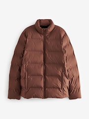 Rust Brown Non Hooded Shower Resistant Puffer Coat - Image 8 of 13
