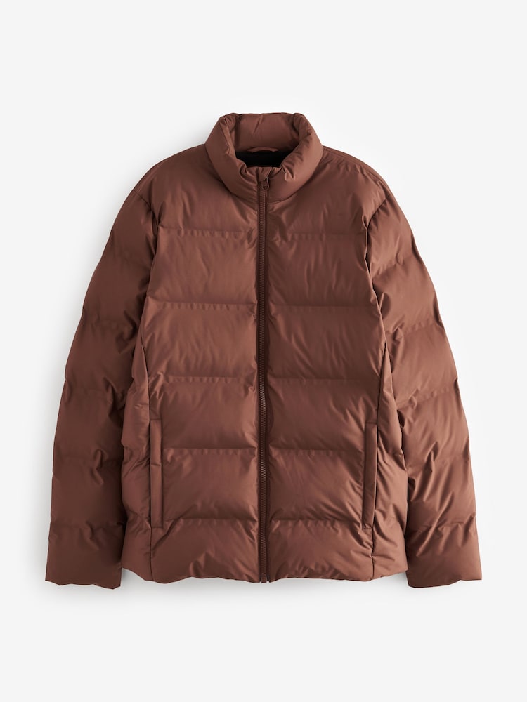 Rust Brown Non Hooded Shower Resistant Puffer Coat - Image 8 of 13
