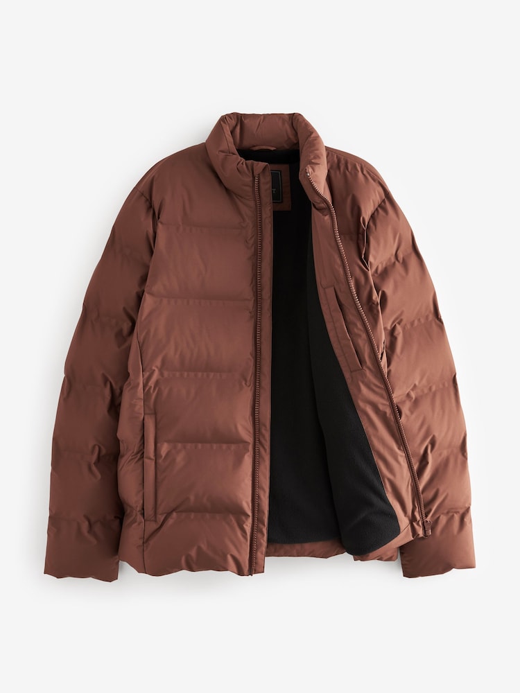 Rust Brown Non Hooded Shower Resistant Puffer Coat - Image 9 of 13