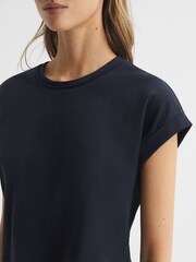 Reiss Navy Terry Cotton Crew Neck Crop Top - Image 4 of 5