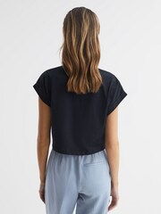 Reiss Navy Terry Cotton Crew Neck Crop Top - Image 5 of 5