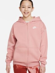 Nike Pink Oversized Club Fleece Zip Through Hoodie - Image 1 of 5