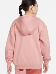 Nike Pink Oversized Club Fleece Zip Through Hoodie - Image 2 of 5
