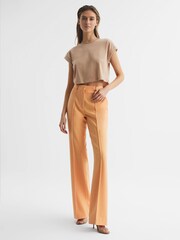 Reiss Camel Terry Cotton Crew Neck Crop Top - Image 3 of 6