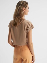 Reiss Camel Terry Cotton Crew Neck Crop Top - Image 5 of 6