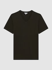 Reiss Oxidised Green Dayton Cotton V-Neck T-Shirt - Image 2 of 6